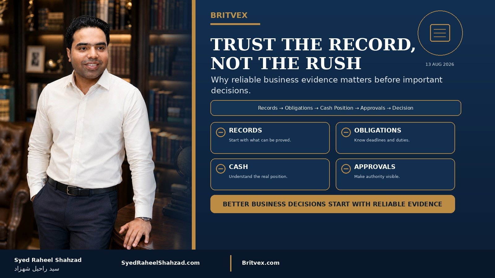 Trust the Record, Not the Rush: Why Reliable Business Evidence Matters Before Important Decisions — Syed Raheel Shahzad featured image
