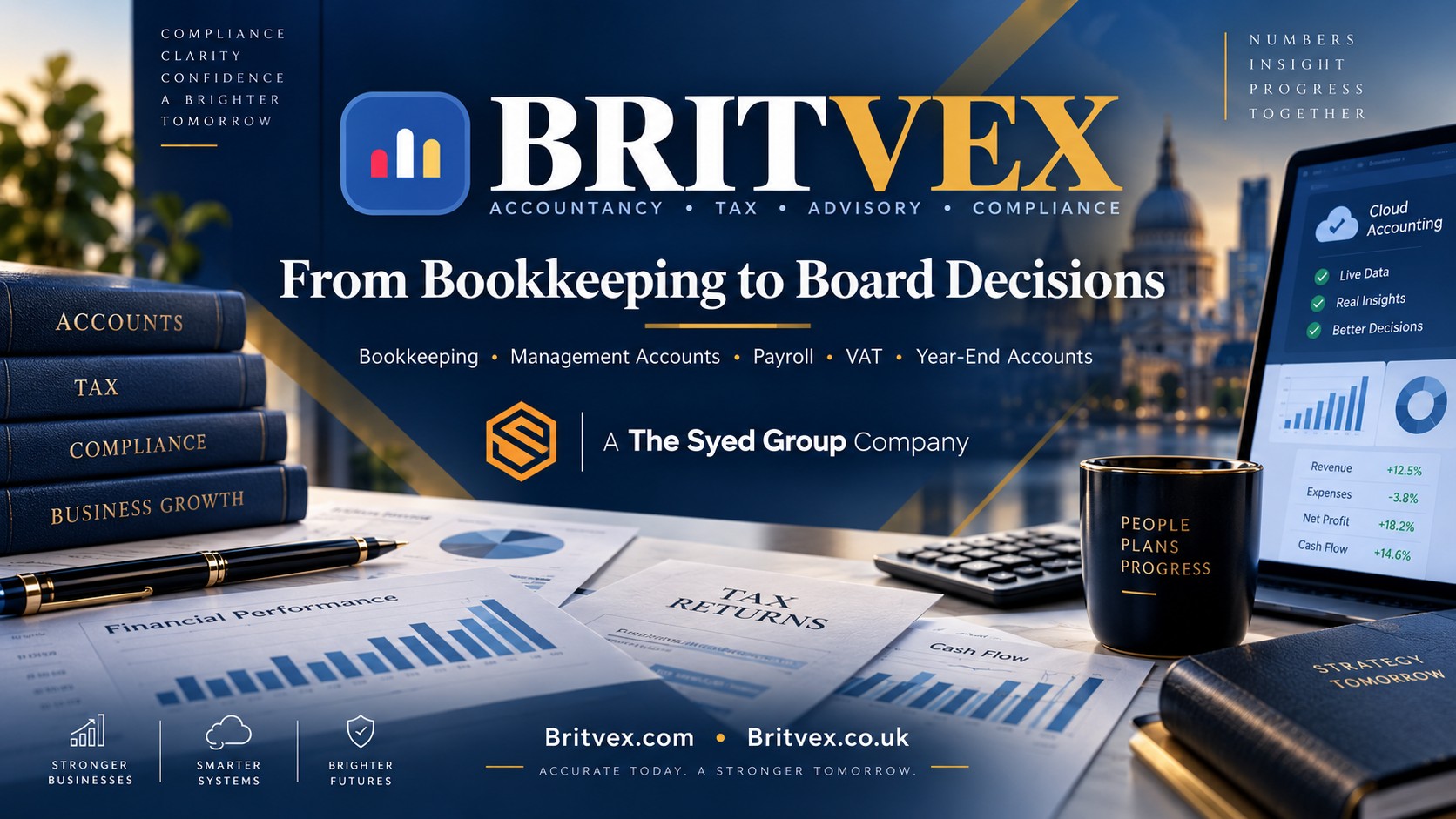 Britvex complete accounting cycle from bookkeeping and reconciliation to management accounts, payroll, VAT, year-end accounts and board decisions