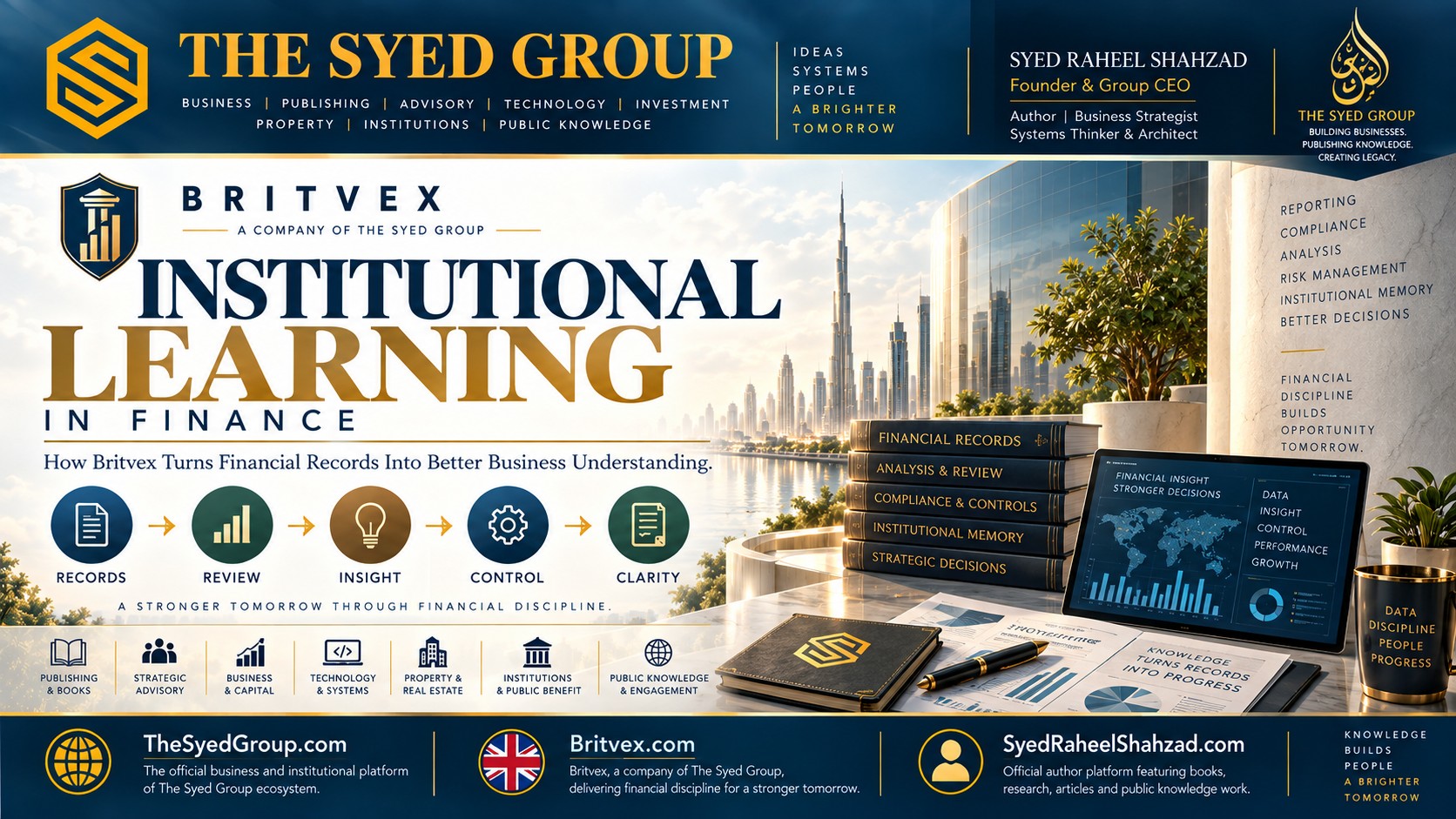 Britvex institutional learning in finance showing financial records, review and business clarity within The Syed Group ecosystem and Syed Raheel Shahzad